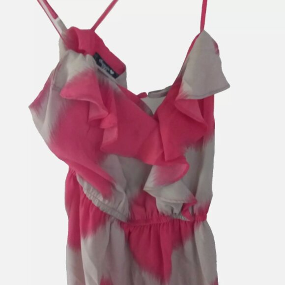 Sequin Hearts Strappy Dress Sz S Pink Tan Chevron Fit Flare Ruffle NEW - Picture 4 of 15